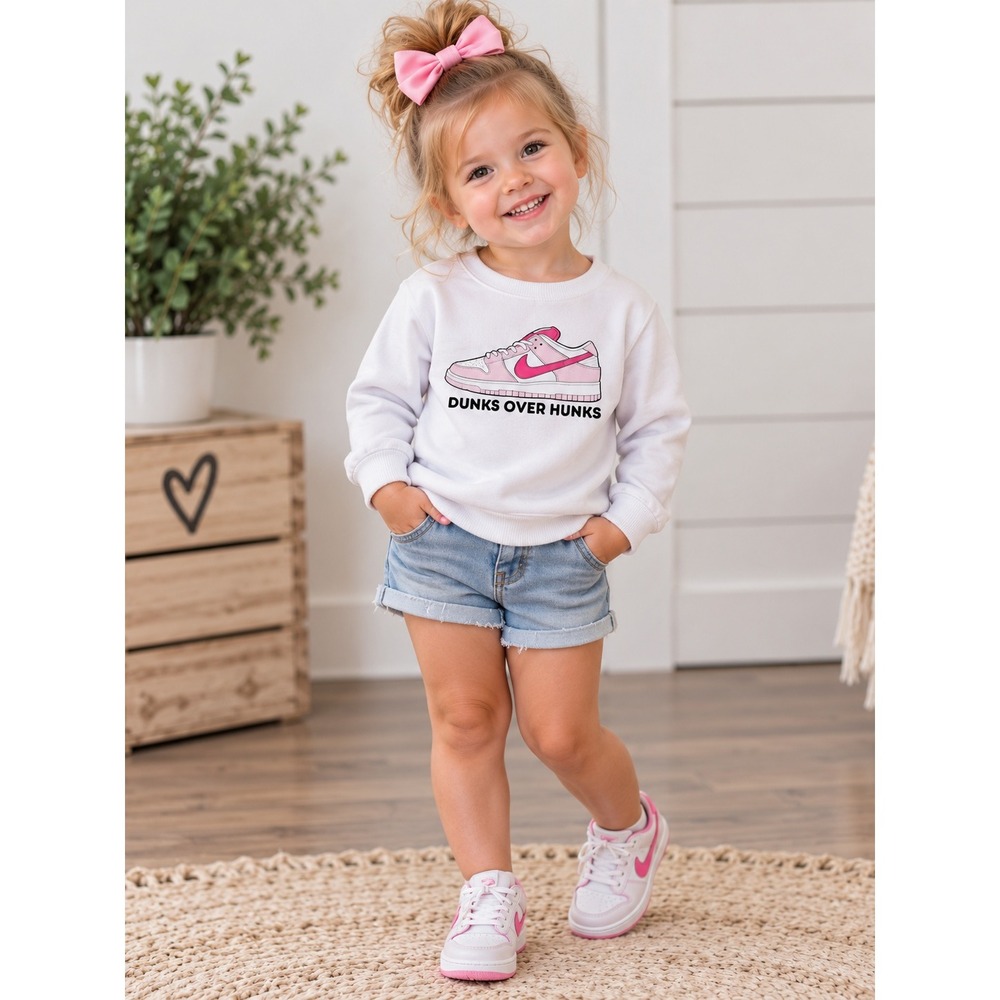 Rabbit Skins Dunks Over Hunks Pink Sneaker Graphic Sweatshirt White Toddler 2